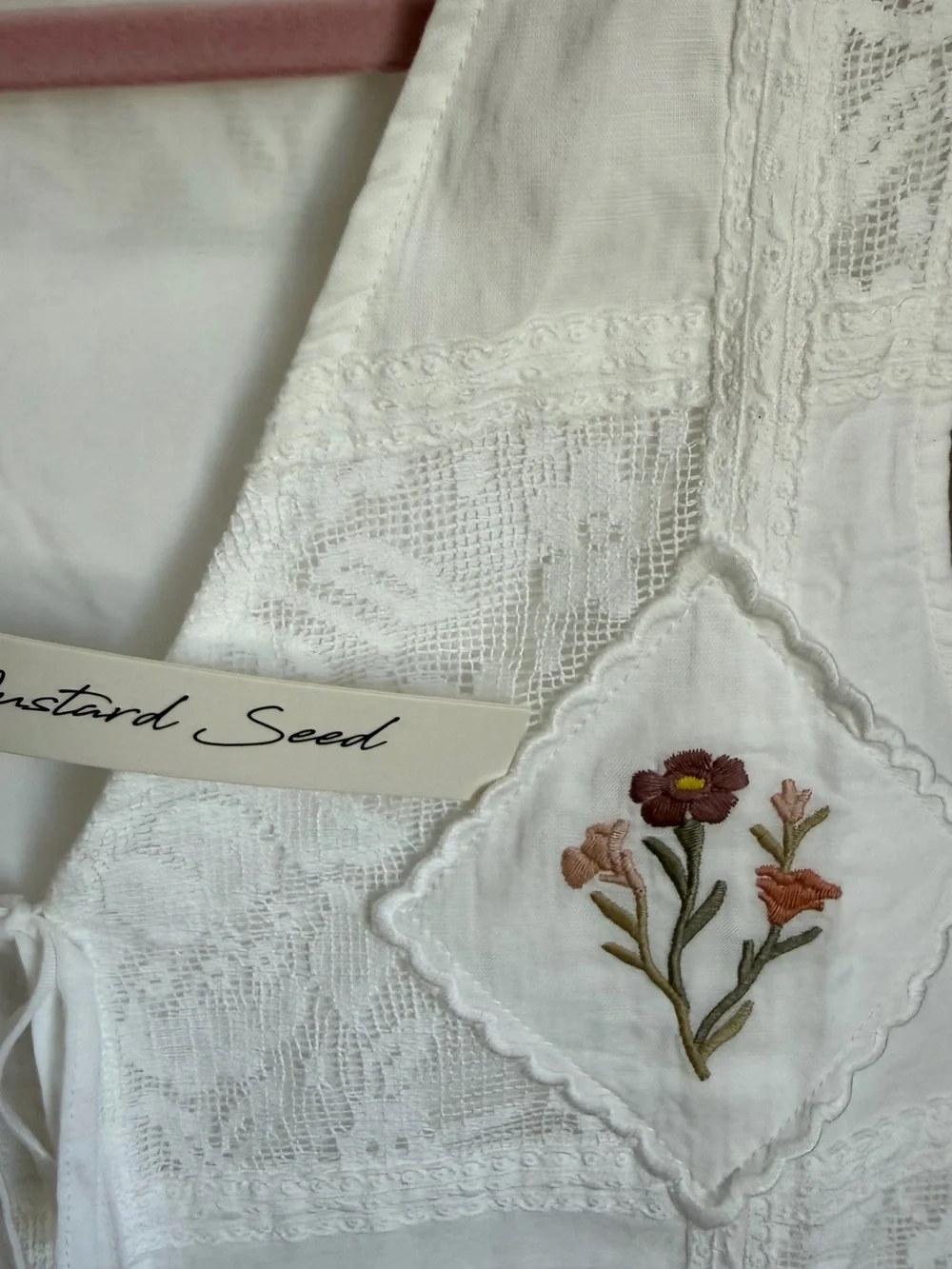 NWT Mustard Seed Embroidered Lace Tie-Front Vest White Size M